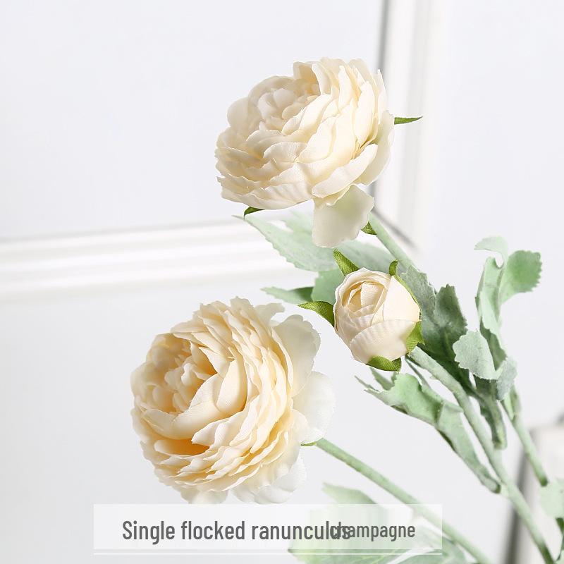 European Flocked Peony with Dew-Lotus Finish - Artificial 3-Head Flower for Home or Wedding Decoration