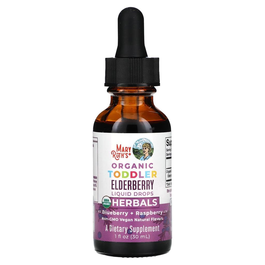 MaryRuth's Organic Toddler Elderberry Liquid Drops, Blueberry + Raspberry, 1 Fl Oz (30 Ml)