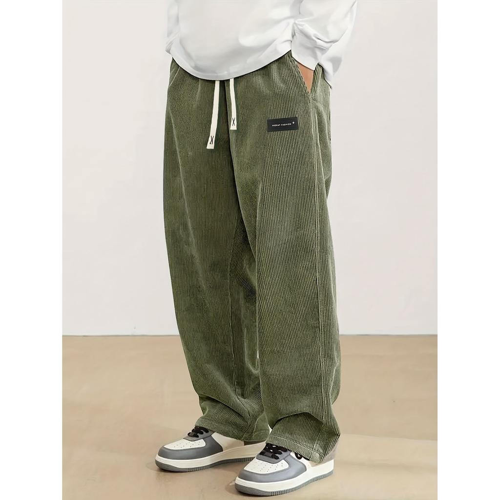 Autumn Winter Men's Casual Pants Striped Corduroy Loose Fashion Cargo Straight Pants Fitness Sports Hip Hop Pants