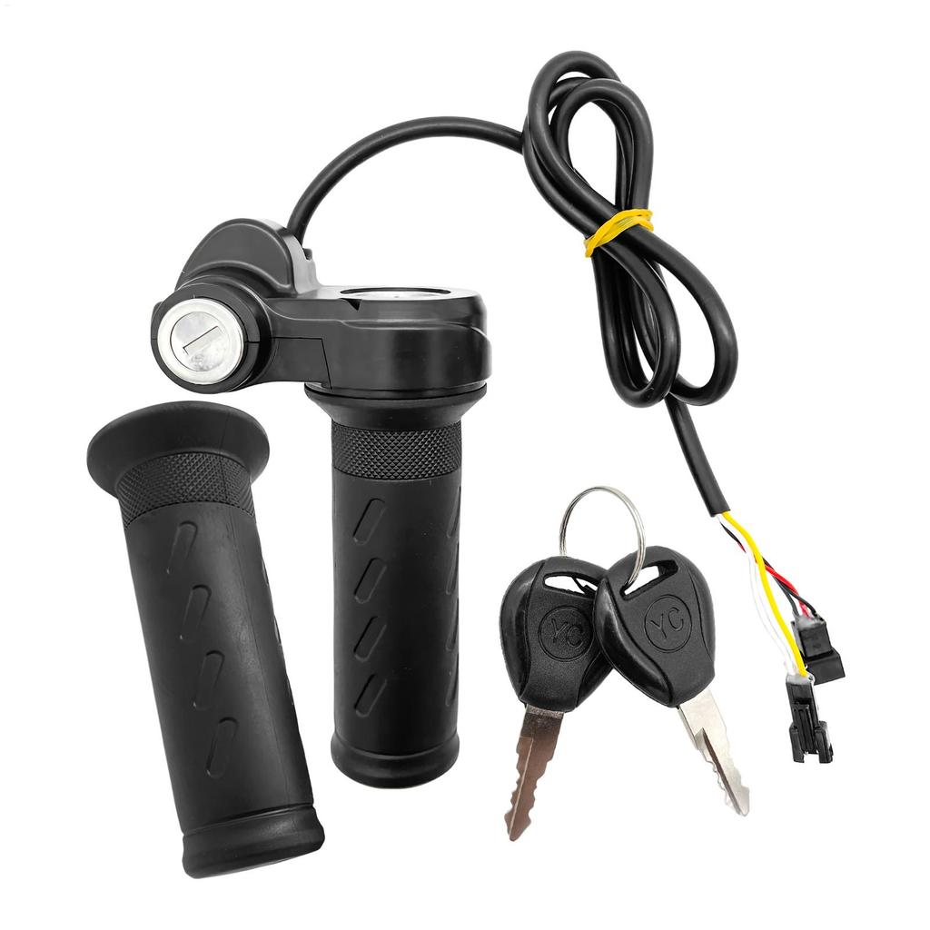 E-Bike Full Twist Throttle Anti-Slip Grip With Key Switches For Handlebar, Universal Electric Bike Scooter ATV Accessories