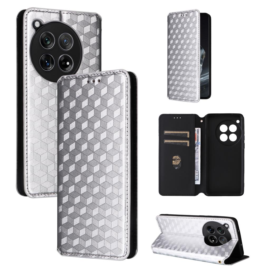 For OnePlus Ace 3 5G/12R 5G Phone Cover Magnetic Rhombus Pattern Leather Case