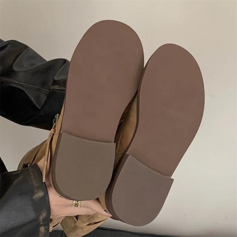 Eilyken Winter Punk Design Belt Buckle Knee High Boots Women Fashion Round Toe Square Heels Shoes Modern Booties  De Muje