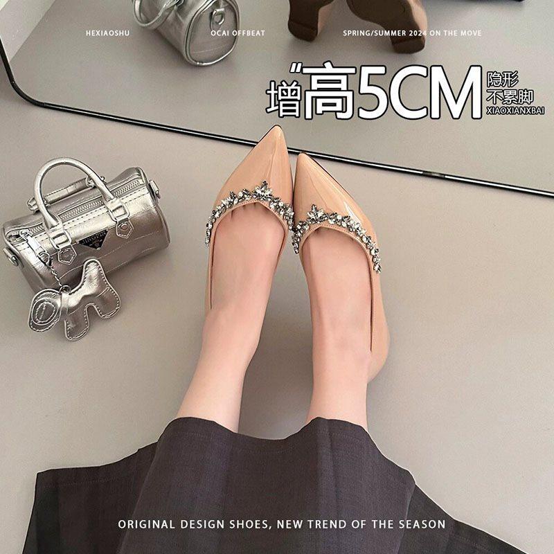 French rhinestone pointed head shallow mouth single shoes invisible 2025 temperament pointed small foot temperament spring not tired French