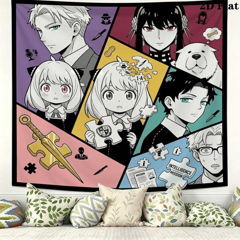 Spy Family Wall Tapestry Aesthetic Wall Hanging Printed Fabric Blanket Decorative Tapestries For Bedroom Living Room Home Decor