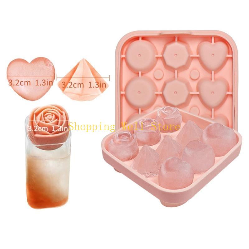 KX4B Rose Heart Diamond Mold Tray Silicone Ice Maker