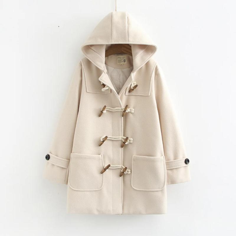 Cappotto di Lana Giubbotti da Donna Cappotti con Cappuccio Bottoni Manica Lunga Spesso Casual Y2k Streetwear Elegante Primavera Autunno Caldo