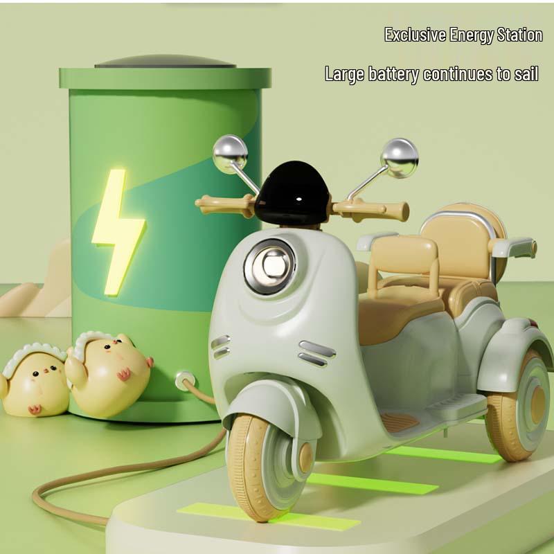 Retro Style Dual-Seat Motorcycle Tricycle for Children Aged 1+, Stable Electric Ride-On Toy