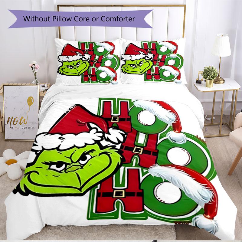 Set copripiumino 3 pezzi (1*Copripiumino + 2*Federe, Senza Nucleo), Set Biancheria da Letto Morbido Stagione Unica con Stampa Grinch, Regalo Decorazione Camera da Letto