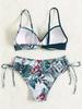 Printed Multicolor Drawstring Backless Swimsuit Beach Gathered Sexy Split Steel Bracket Hard Bag Bikini Set Girl