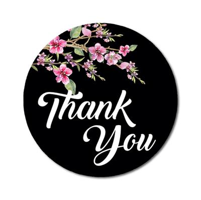 Darling Souvenir Round Blossom Thank You Black Stickers 1.6 Inches Envelope Seals-45