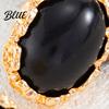 Hypoallergenic Feel Earrings 1 Pair Vintage Oval Stud for Women Retro Statement Textured Carved Gold Plated Gemstone Earrings Frame Chunky