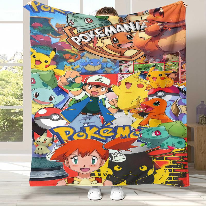 Kawaii Pokemon Pikachu Cartoon Flannel Blanket,Ultra Soft Warm Plush Throw for Home Bedroom Bed Sofa Cover Office Camping Gift