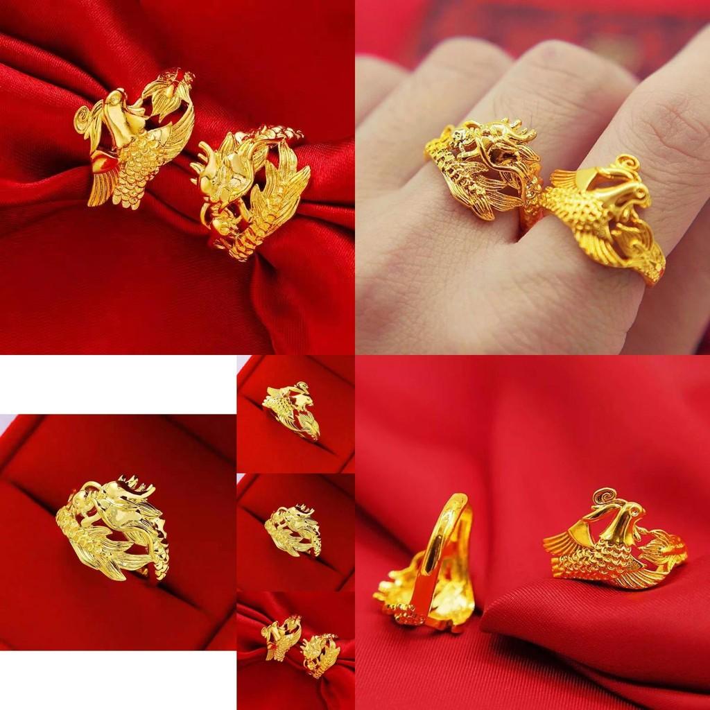 Elegant And Adjustable Couple Ring Featuring Dragon And Phoenix Design Ideal For Unisex