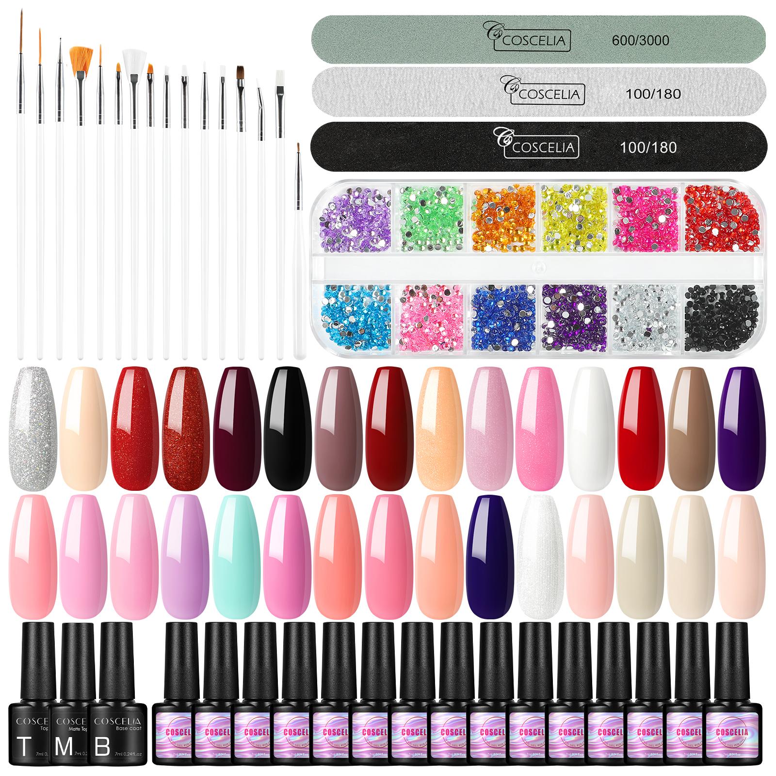 

COSCELIA Набор гель-лаков для ногтей, 35 шт., 32 цвета, розовый, красный, зеленый, синий, набор гель-лаков для ногтей с базовым покрытием и матовым верхним слоем, подарки для женщин
