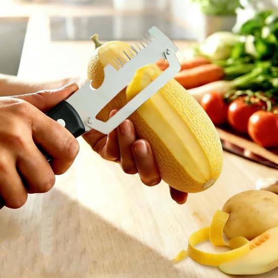 Yousheng Vegetable Peeler with Plastic Handle, Stainless Steel Fruit Potato Peeler, 3-in-1 Onion Shredder Bottle Opener, Rust-Proof Essential Kitchen