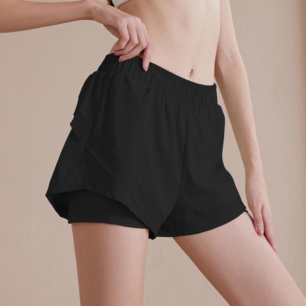 Women's Quick-Dry High-Waist Running Shorts, Anti-Exposure, Two-Piece Design.