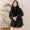Autumn and winter new European products waist thin big fur collar cotton clothes women's medium and long styles with belts women's display cotton clo