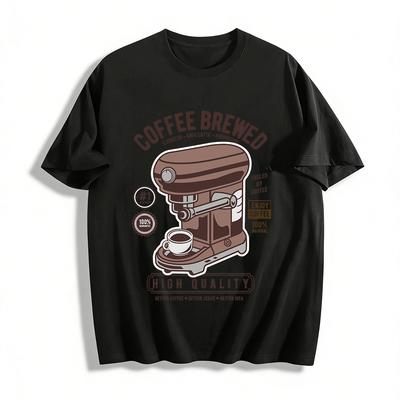 Vintage Coffee Machine Print Tshirt For Coffee Lovers Casual Top Pure Cotton T-shirt