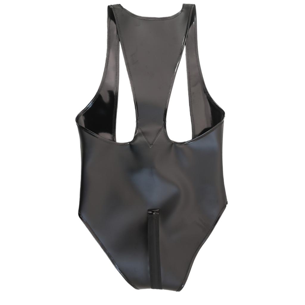 Sexy Men High Cut Muscle Bodysuit Zipper Crotch U Convex Pouch Bandage Sexy Tights Vest Tops Pu Shiny Stage Elastic Leotard