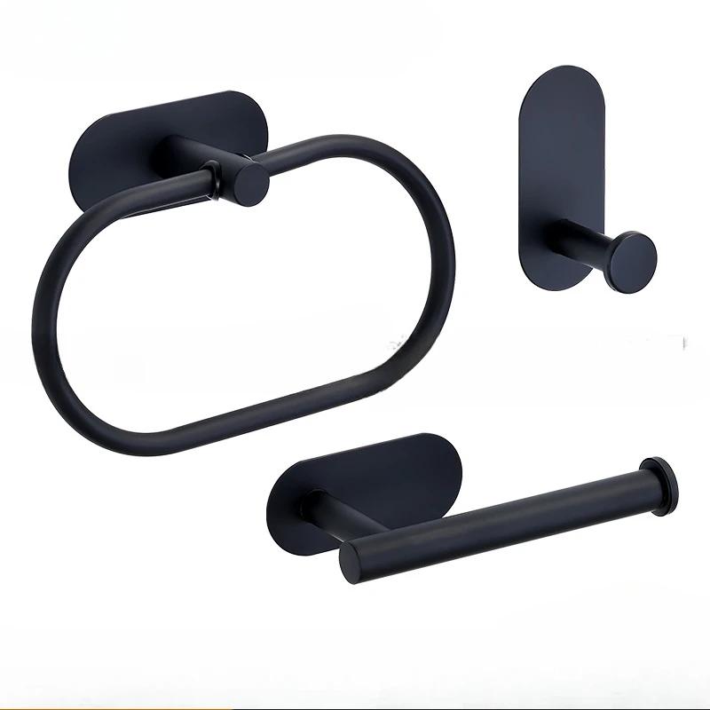 No Drilling White/black/gold/silver Bathroom Accessories Sets Toilet Tissue Roll Paper Holder Towel Rack Bar Rail Ring Robe Hook