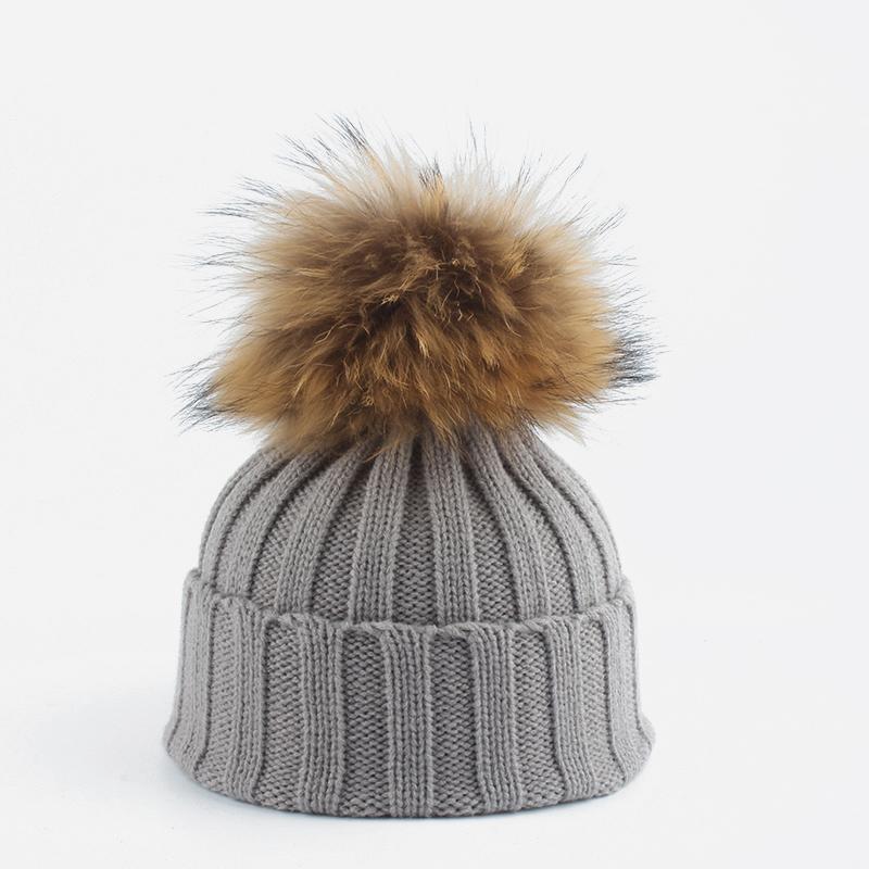 Winter Baby Hut Warme Gestrickte Hüte Für Kinder Echt Fell Pompon Beanie Einfarbig Kinder Kappe Für Mädchen Jungen