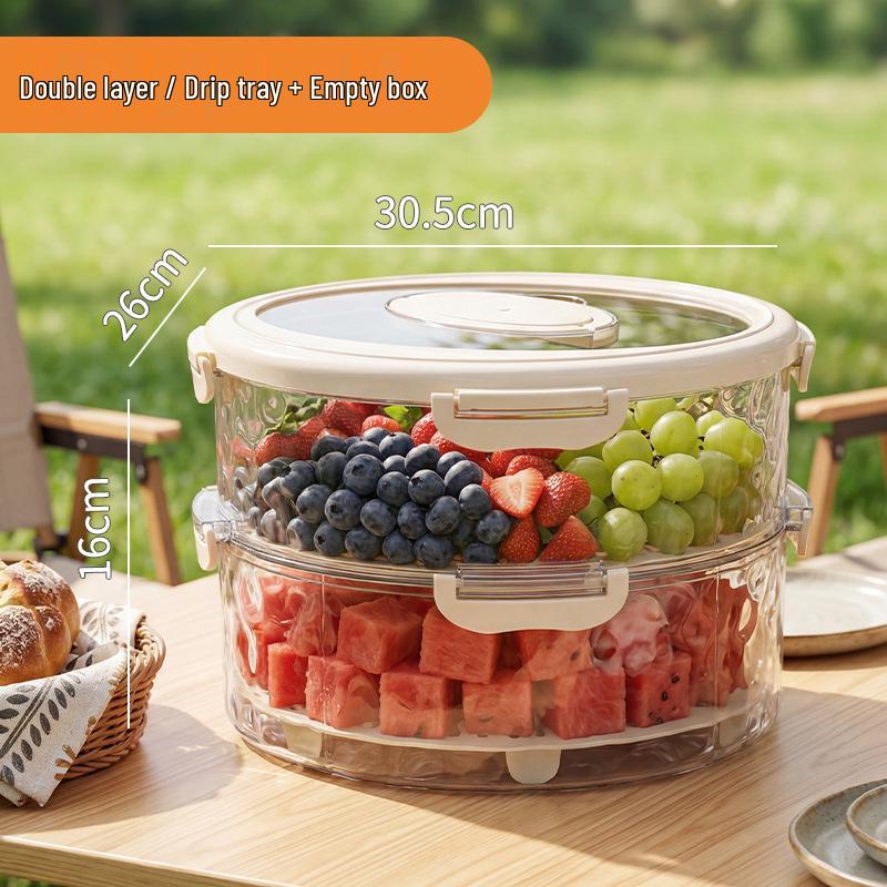 Portable Fruit and Snack Tray with Fresh-Keeping Compartments – Transparent Storage for Outings, Picnics, Camping, and Refrigerator Use