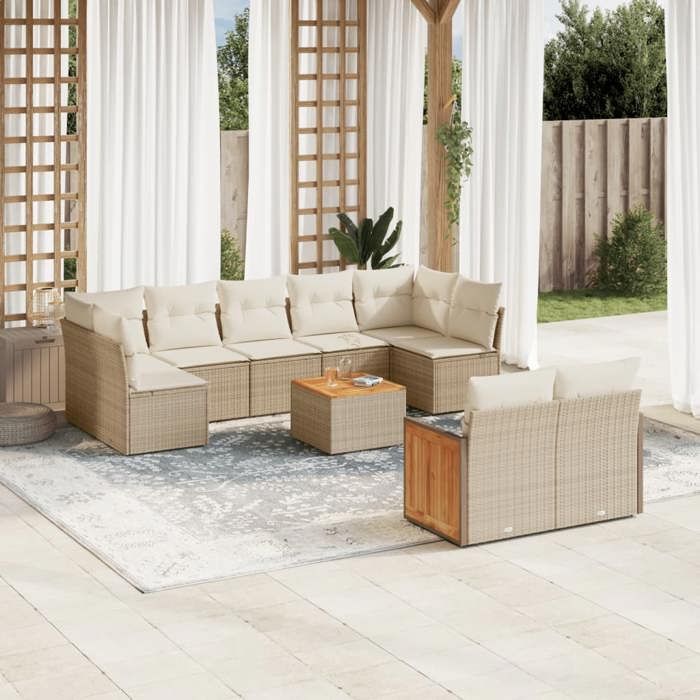 VidaXL Salon de Jardin avec Coussins 10 pcs, Canapés de Patio, Ensemble de Meubles, Mobilier de Terrasse Extérieur, Beige 3260378