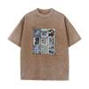Retro Abstract Alphabet Art T Shirt Picasso Inspired Print Washed Casual Streetwear