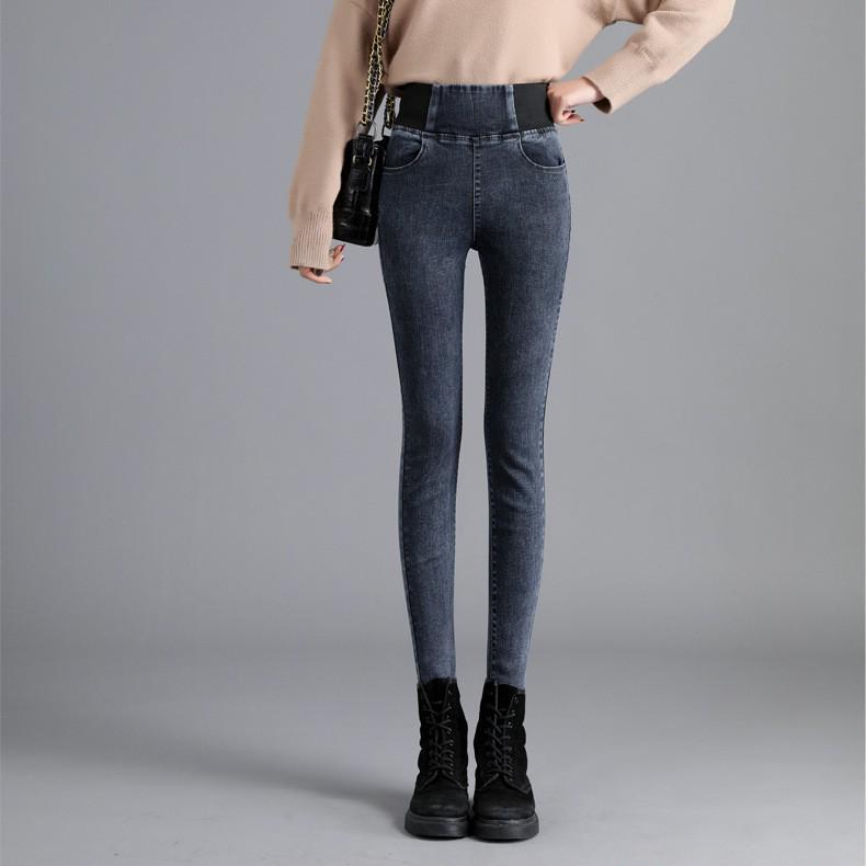 Women's High Waist Slim Fit Pencil Pants - Plus Velvet, Elastic, Large Size, Autumn/Winter.