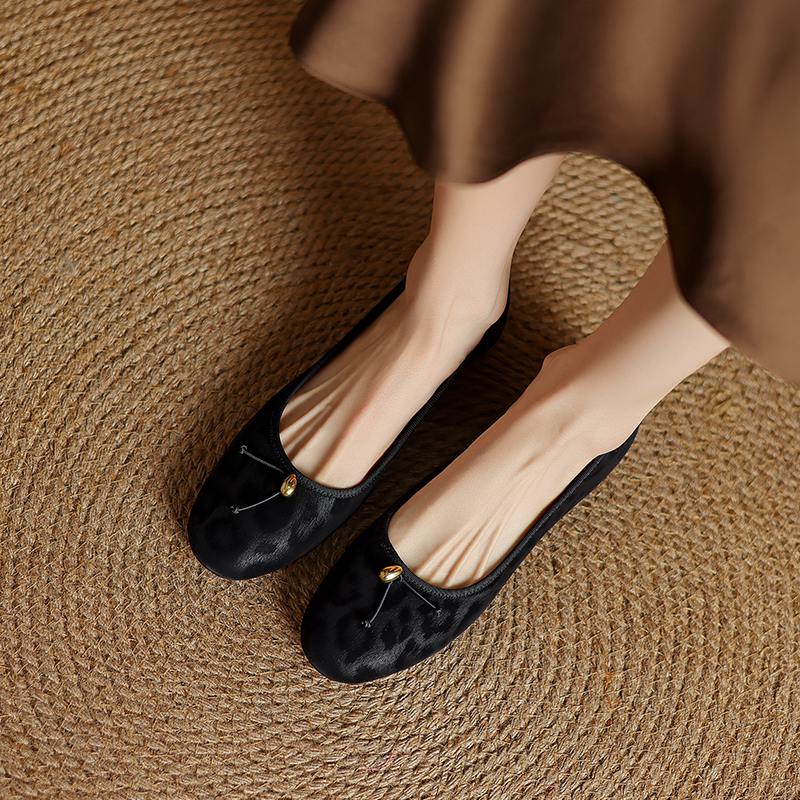 Krazing Pot Cow Skin Summer Spring Autumn Winter Flats Slip on Leopard Women Keep Warm Round Toe Bowtie Shallow Shoes