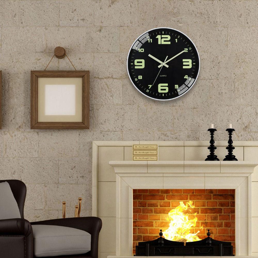12 Inch Luminous Wall Clock Silent Non Ticking Round Plastic Modern Digital Clock for Living Room Home Office