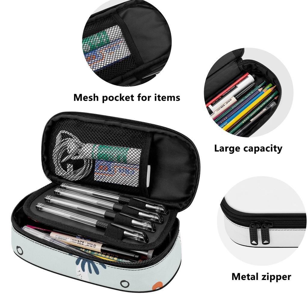 Pen Case Practical Strong Polyester Fabric Zipper Closure with Main Pocket Mesh Layer and Removable Pen Divider for Students