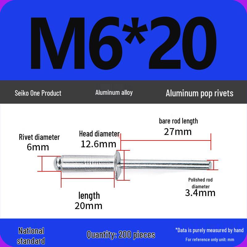 Aluminum Blind Rivets & Nuts - Black Round Head, Extended Shank, M4/M5/M6
