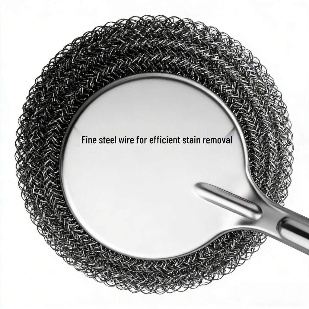 Stainless Steel Pot Brush - Non-Scratch, Long Handle Cleaning Brush with Steel Wool Ball