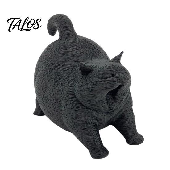 3D Printed Cute Yawning Chubby Cat Figurine, Black White, Wide Stable Anti-Tipping Base, Desktop Decor for Pet Shop Bedroom & Cat Lover Birthday