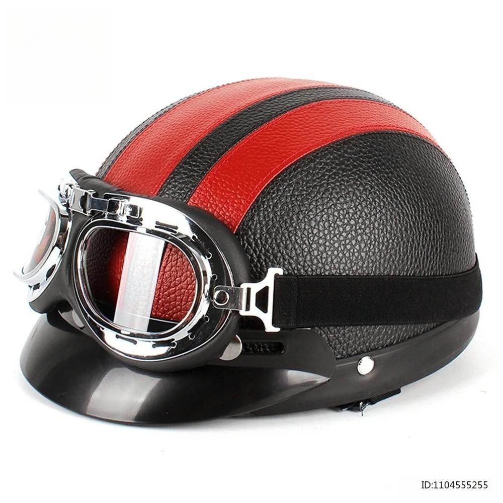 Vintage Half Helmet for Motorcycle Motorbike Leather Open Face Half Helmet Riding Casco Moto Scooter Moto Helmet DOT Approved