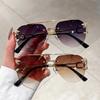 1PC  European and American frameless driving sunglasses Leopard retro cut edge double beam sunglasses for men and women