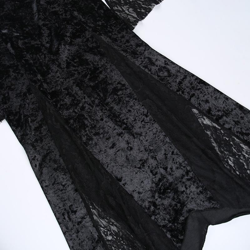 GMXIA Patchwork Dark Style Dress Sexy Slim-fit Wrap Hip Slit Lace Sleeves Feature Skirt
