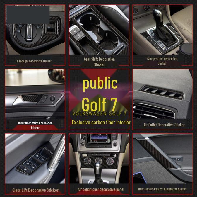 Compatible Carbon Fiber Interior Accessories for VW Golf 7: Console, Gear Shift, Cup Holder, A/C, Navigation Decor.