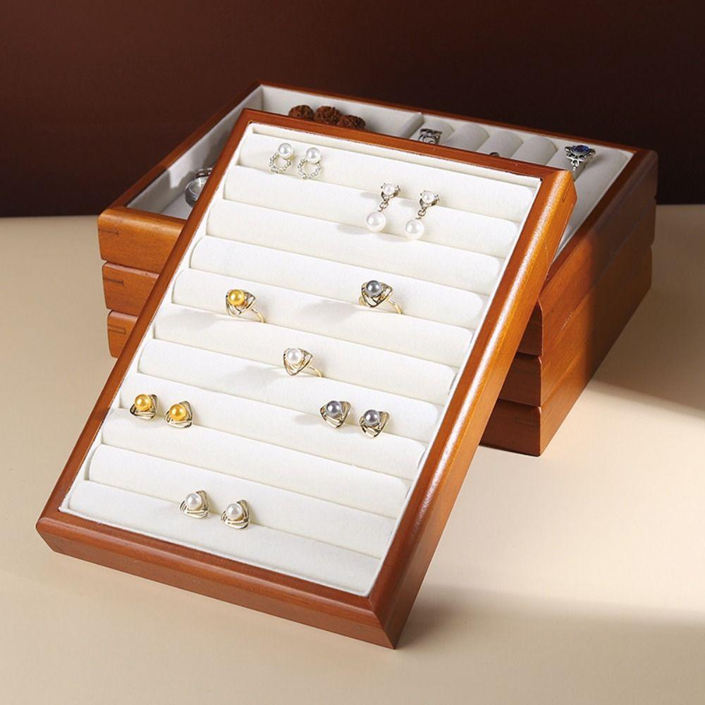 

Velvet Wood Rings Tray Exquisite Ring Earring Holder Ring Drawer Jewelry Box Wooden Holder Desk style 1