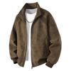 American retro leather jacket spring and autumn men's stand-up collar leather jacket trendy solid color bomber leather jacket