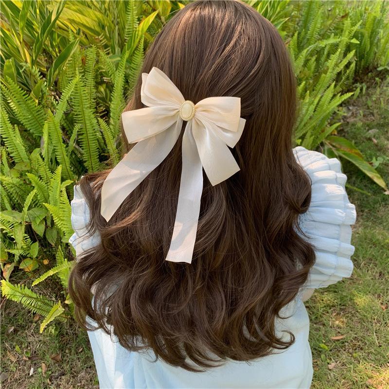 Sweet French Organza Ribbon Bowknot Hair Clip Women Net Yarn Spring Clip Top Clip Barrettes Gauze Large Bow Hairpins Headwear