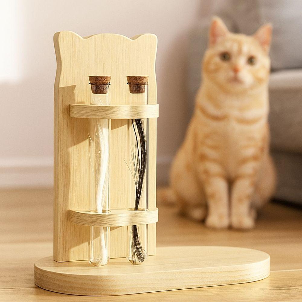 Handmade Cat Hair Storage Box Wooden Pet Memorial Ornament for Puppy Kitty Rabbits