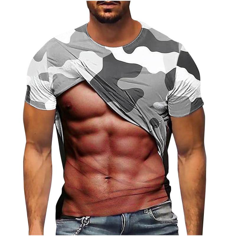 Мужская футболка, новая мода, камуфляжный рисунок Fake Muscle, забавная футболка с 3D-принтом, летняя мужская футболка с короткими рукавами в стиле хип-хоп-стрит XXS белый