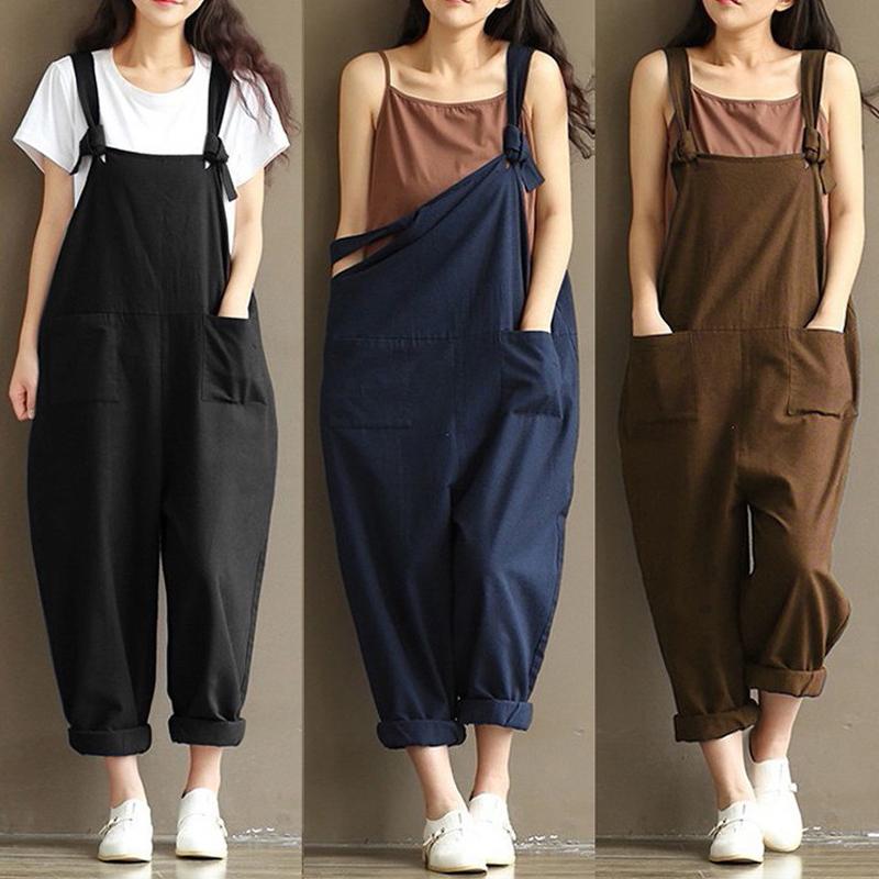Women's Strap Loose Jumpsuit Summer Casual Pants Sleeveless Oversized Romper Baggy Overalls Jumpsuit