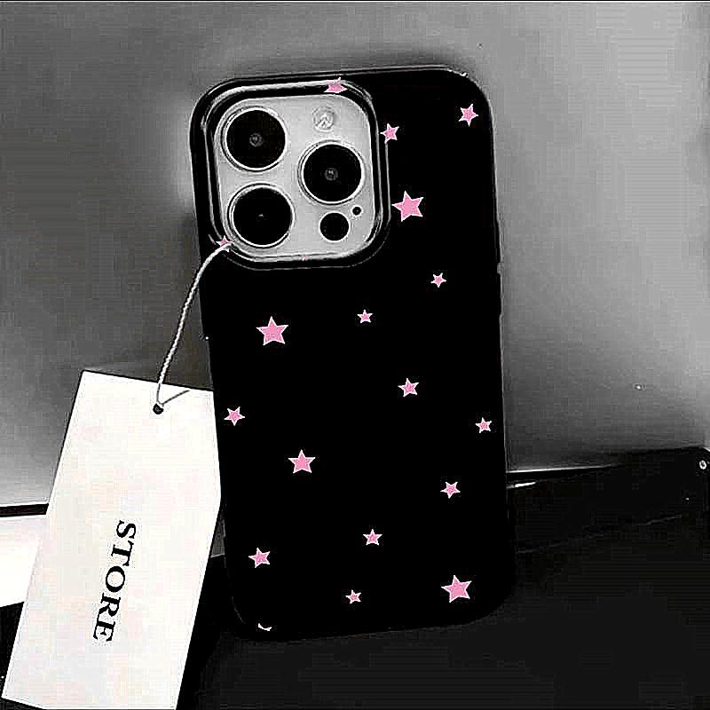 Black White Star Pattern Design Protective Cover for iPhone 17 16 15 14 13 12 11 16E Series Pro Max Plus