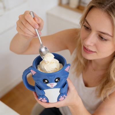 Blue Cat Ice Cream Cup Holder for 16 Oz Pints Ice Cream Cooler Container with Built-In Snack Drawer