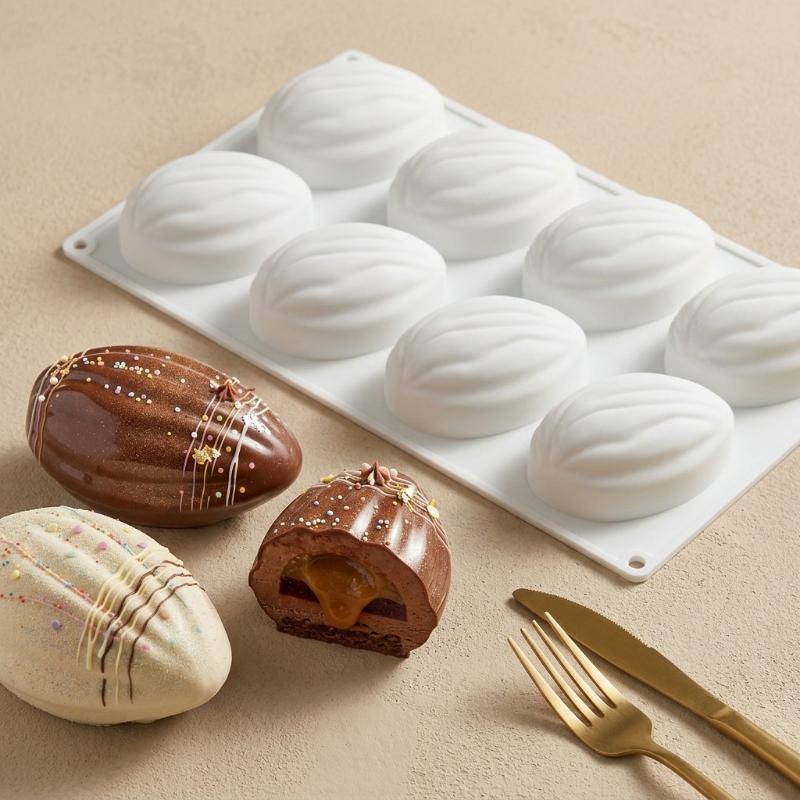Moldes de Silicona Antiadherentes de 8 Cavidades para Nueces y Almendras Para Hornear Mousse Pastel 3D Molde de Chocolate Molde para Hornear Pastel DIY Accesorios de Cocina