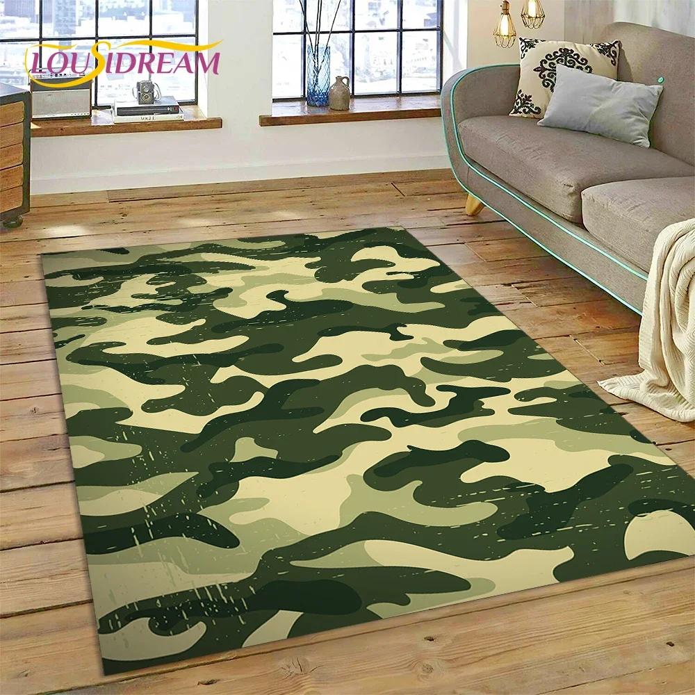 3D bunter Tarnmuster grüner Camouflage 2025 Stil Teppich für Wohnzimmer Schlafzimmer Zuhause Sofa Dekoration Bereichsteppich rutschfeste Bodenmatte