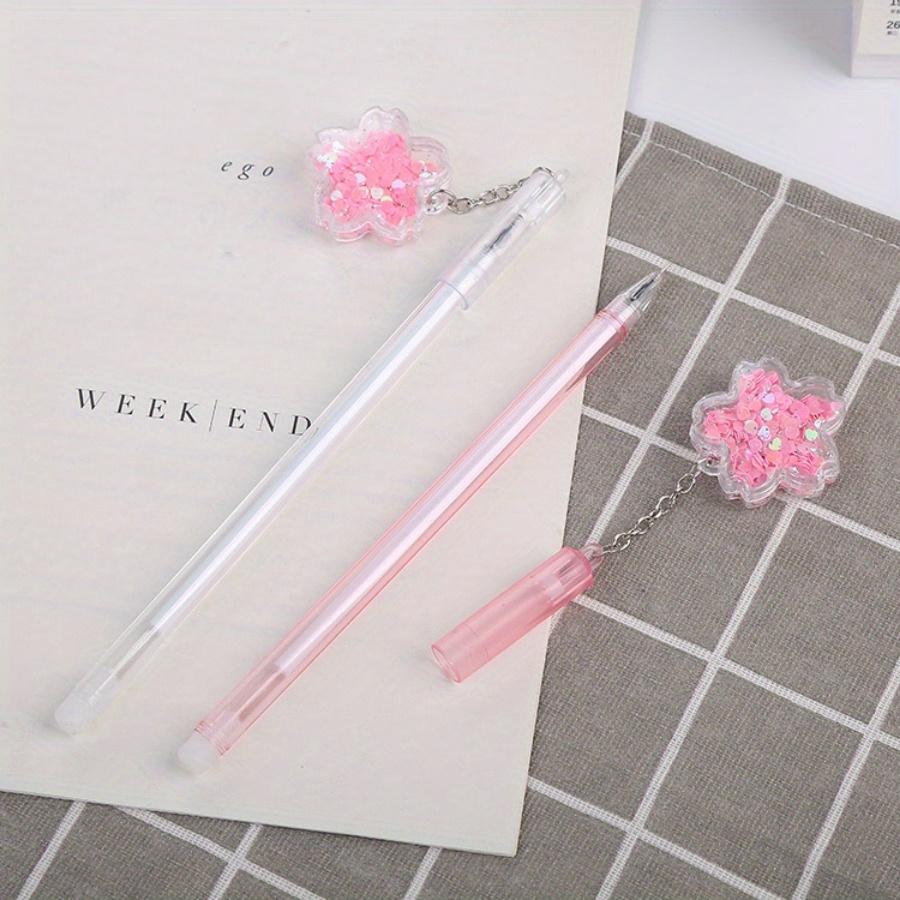 10pcs 0.5mm Cherry Blossom Pendant Gel Pen Creative Girly Heart Quicksand Sequin Water Pen Cute Fairy Pendant Pen Signature Pen